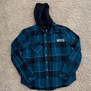 FXR Ride Division Timber Insulated Zip Hoodie Flannel Teal Jacket, Unisex sz S